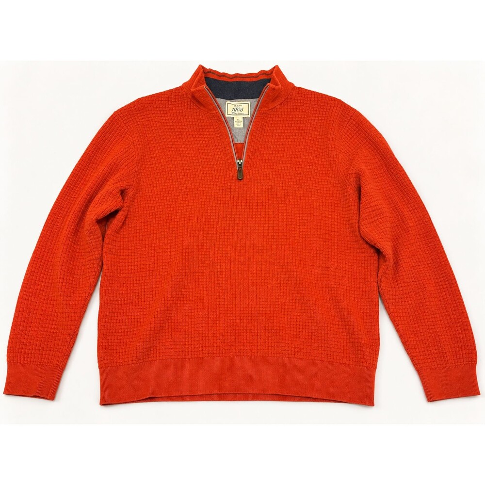 Jos A Bank 1905 Quarter Zip Sweater XL Orange Waffle Knit Cotton Wool